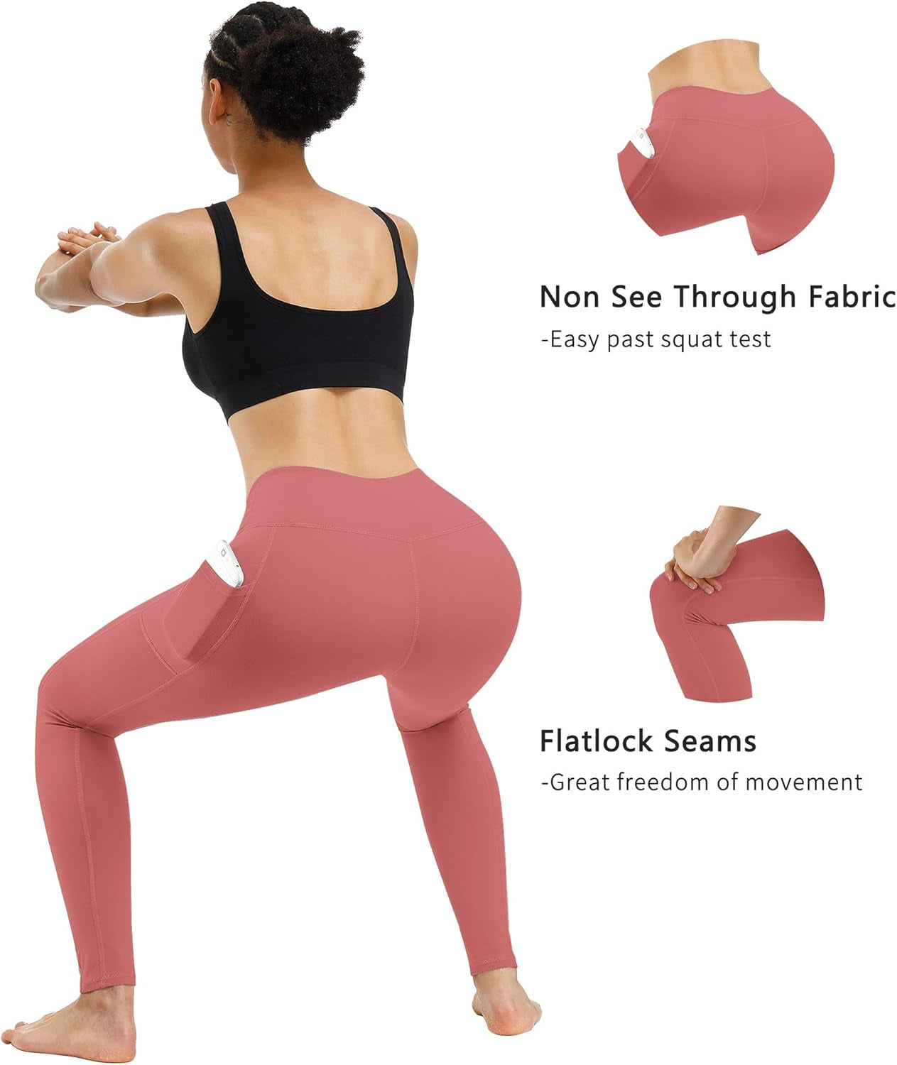 2 Pack High Waist Yoga Pants, Pocket Yoga Pants Capris Tummy Control Workout Running 4 Way Stretch Yoga Leggings