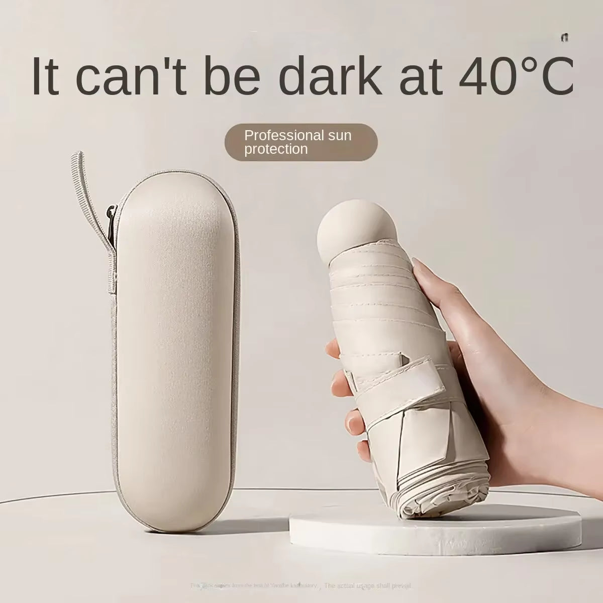 Portable Capsule Umbrella - Mini Sunshade and Rain Protection with Black Rubber Alloy Handle, Foldable Design for Dual Use