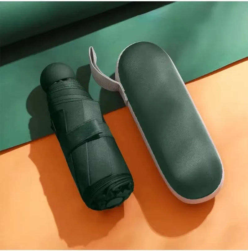 Portable Capsule Umbrella - Mini Sunshade and Rain Protection with Black Rubber Alloy Handle, Foldable Design for Dual Use