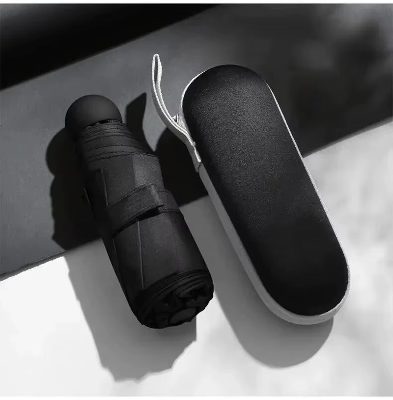 Portable Capsule Umbrella - Mini Sunshade and Rain Protection with Black Rubber Alloy Handle, Foldable Design for Dual Use