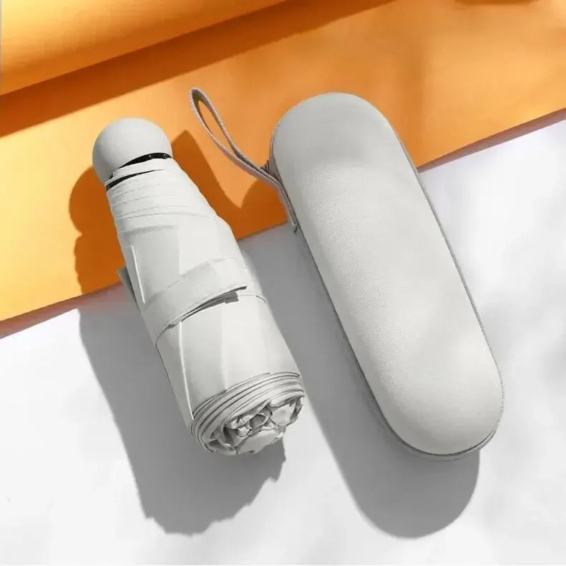 Portable Capsule Umbrella - Mini Sunshade and Rain Protection with Black Rubber Alloy Handle, Foldable Design for Dual Use