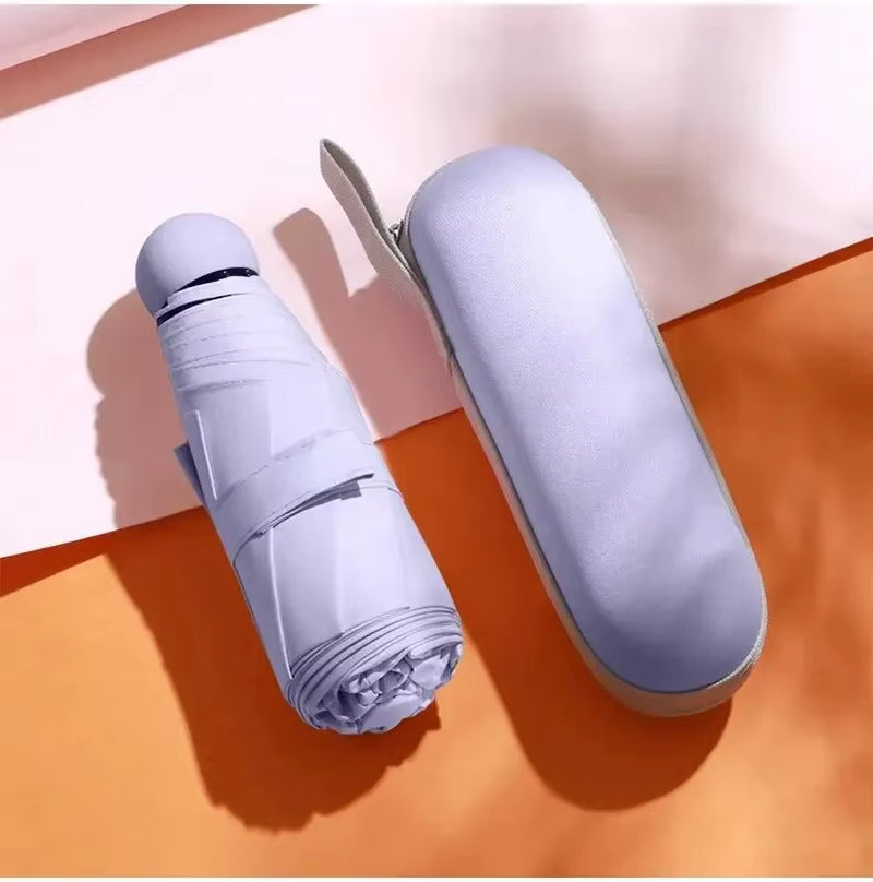 Portable Capsule Umbrella - Mini Sunshade and Rain Protection with Black Rubber Alloy Handle, Foldable Design for Dual Use